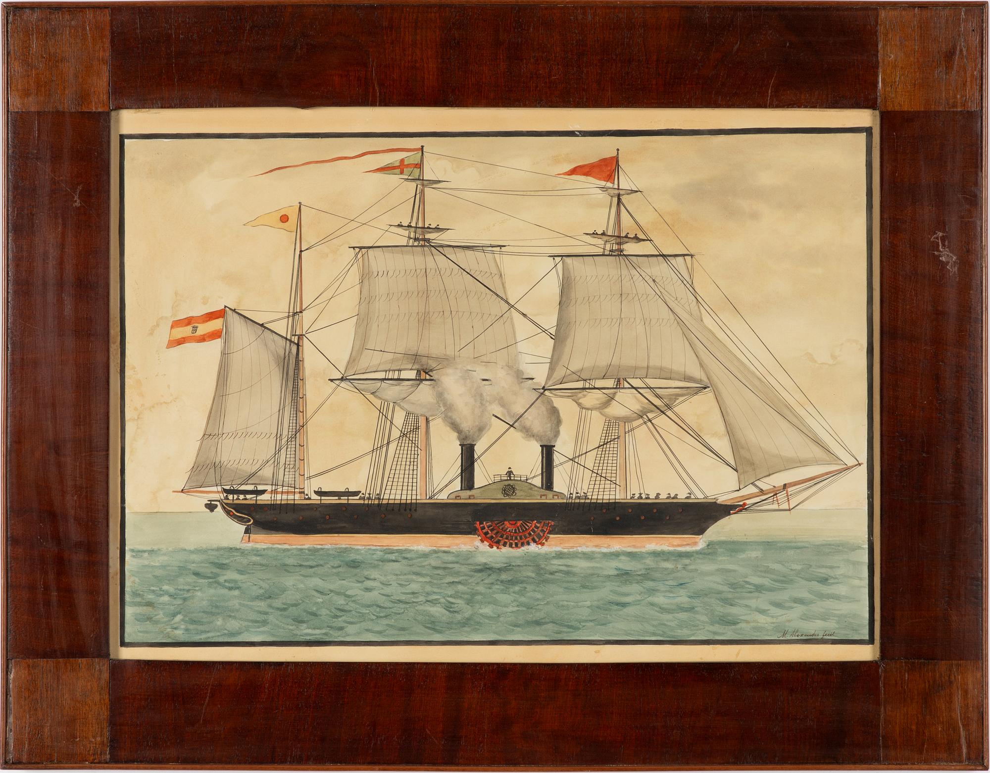 Skeppsporträtt, ett par, 1800-tal, signerade M Alexander fecit.