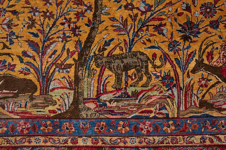 Matta, semiantik silke Keshan figural, ca 309-310 x 204,5-207 cm.