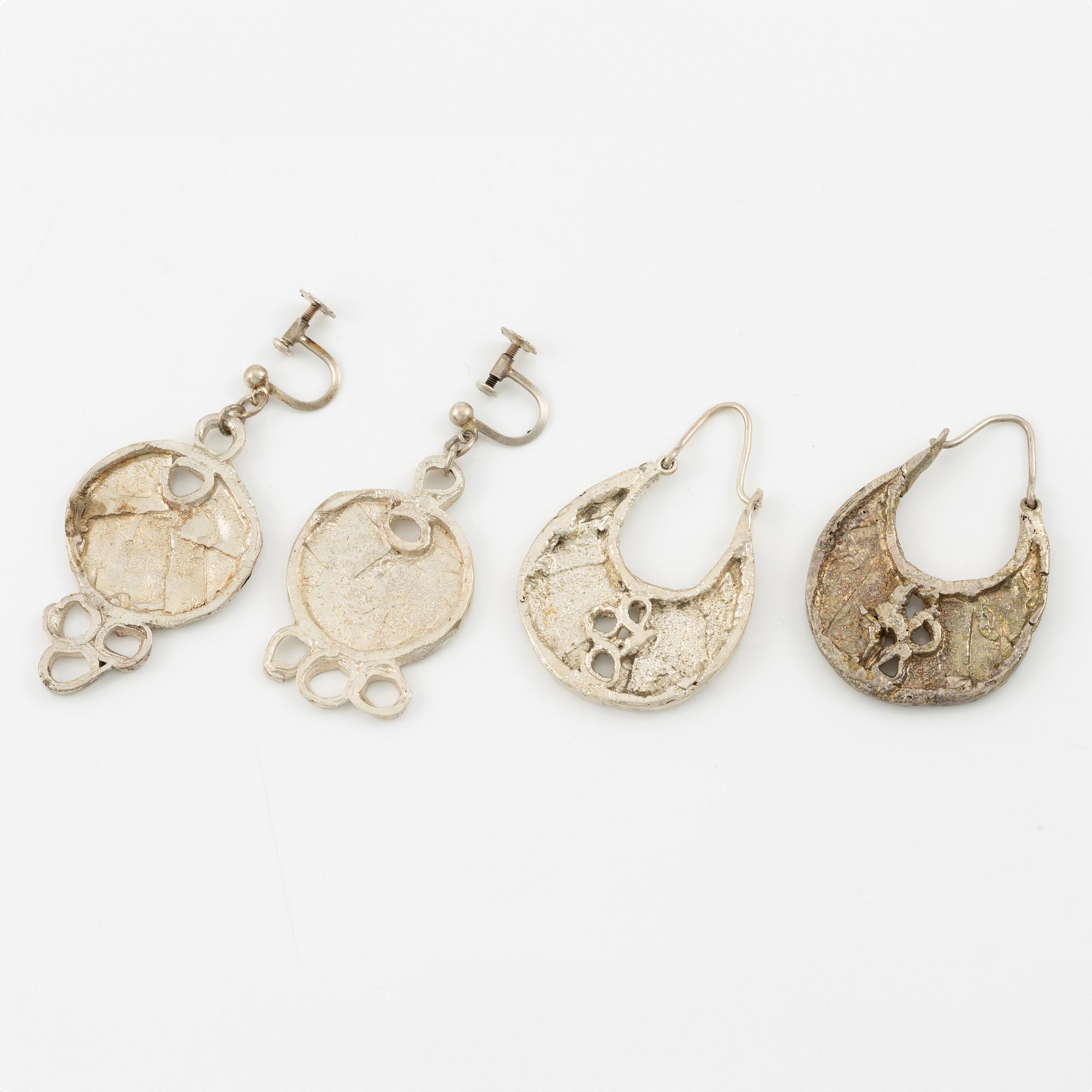 Lars Arby, three pairs of earrings, sterling silver, Gothenburg 1977, 1982 and 1983.