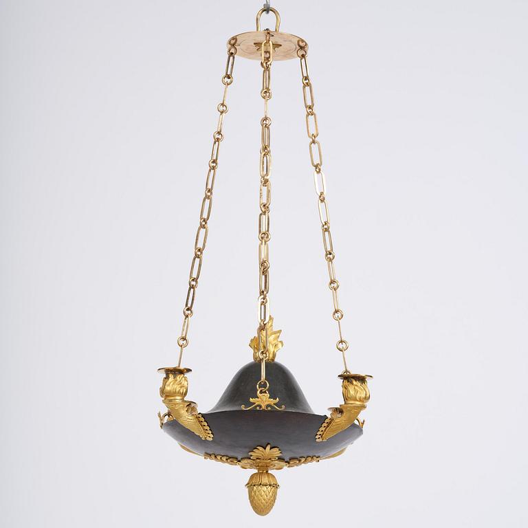 A Swedish Empire four-light hanging-lamp, first part of the 19th century.