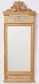 A giltwood Gustavian mirror, Stockholm, late 18th Century.