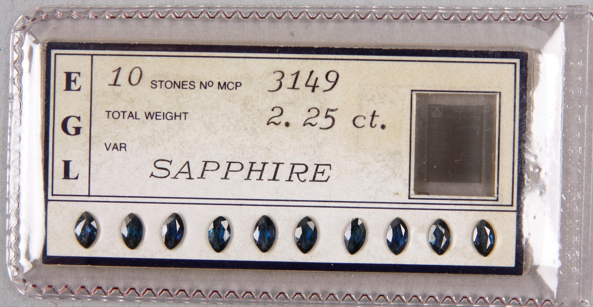 SAFIRER, 10 st, 2.25 ct enligt intyg.