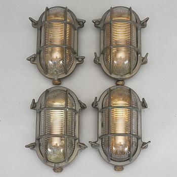 SKEPPSLAMPOR, 4 st, patinerad mässing, 1900-tal.