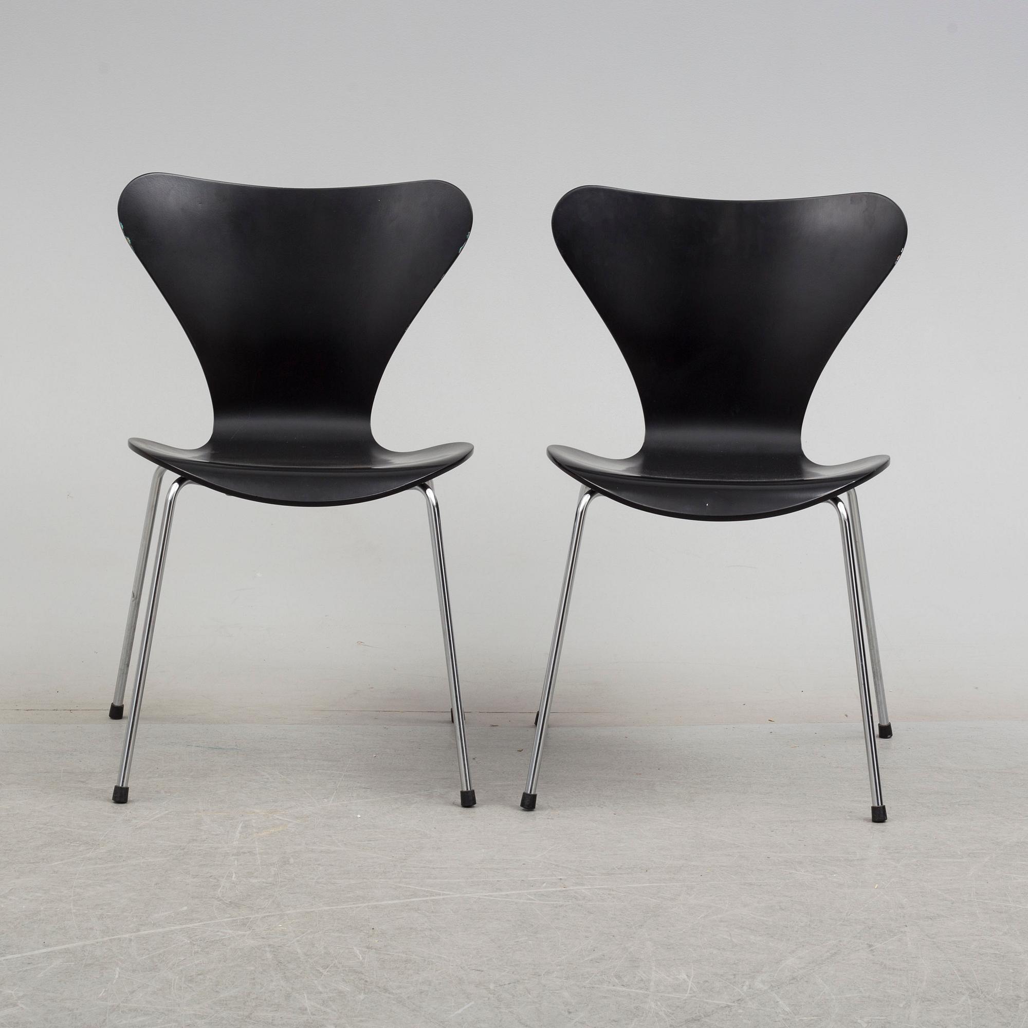 ARNE JACOBSEN, stolar, 6 st, "Sjuan", Fritz Hansen,