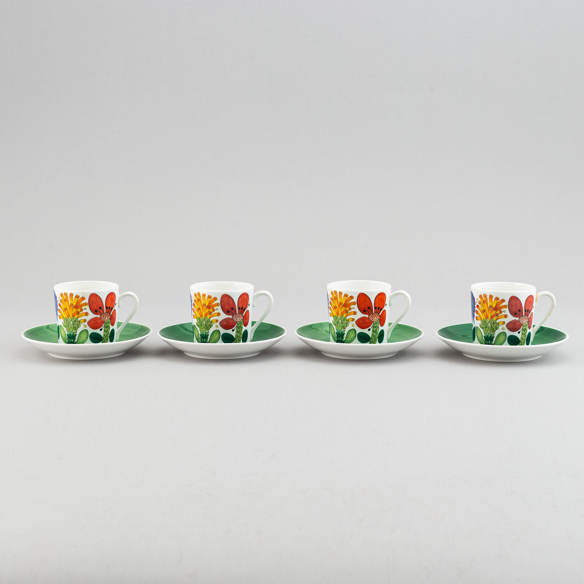Stig Lindberg, kaffekoppar, 4 st, benporslin. "Tahiti", Gustavsberg.