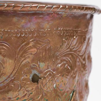 A Swedish baroque repousse copper cauldron, early 18th century.