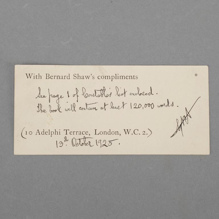GEORGE BERNHARD SHAW (1856-1950), signatur med hälsning.