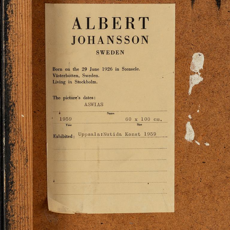 Albert Johansson, olja på pannå, signerad och daterad 1959.