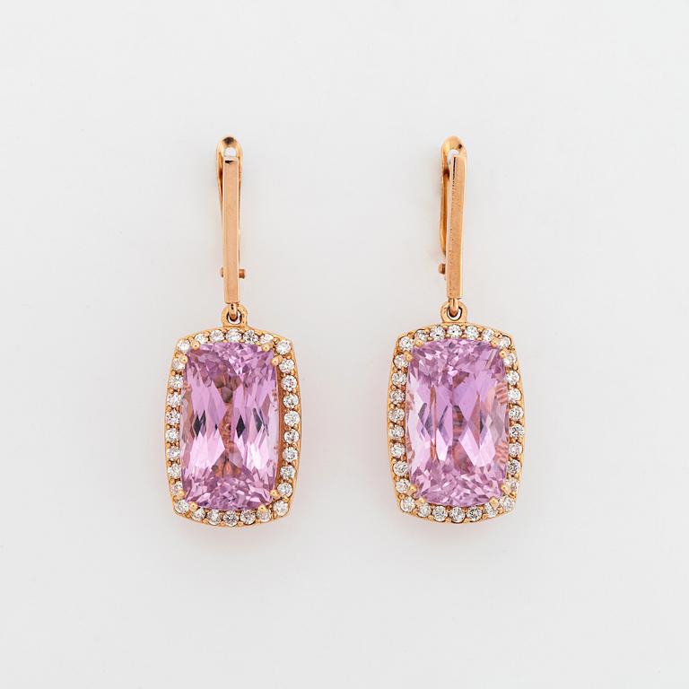 Kunzite and diamond earrings.