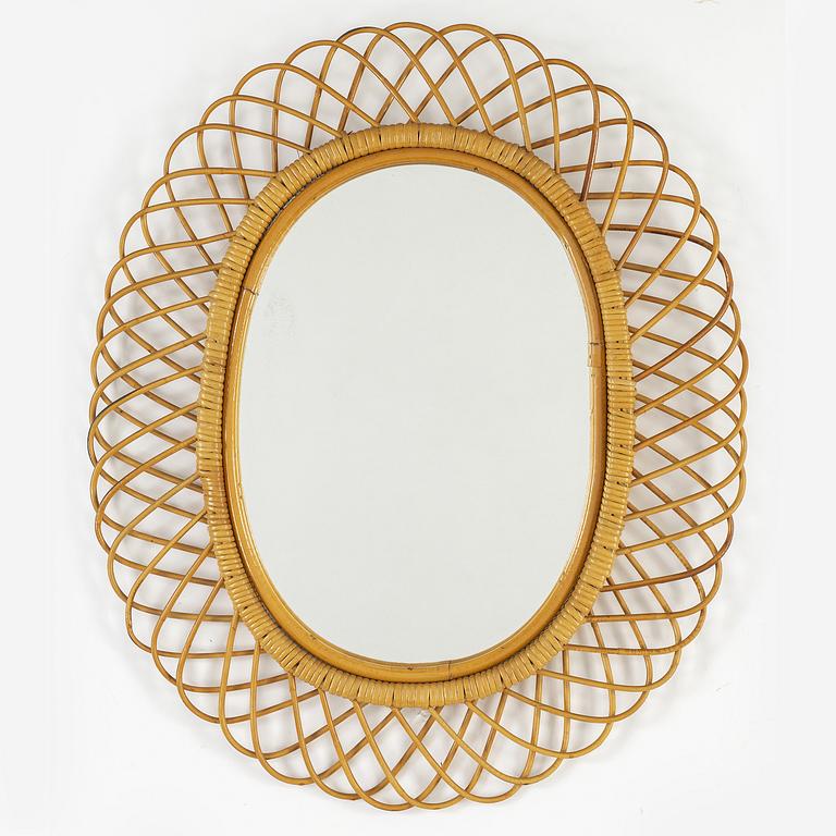 A rattan framed Swedish Modern mirror, 1940's.