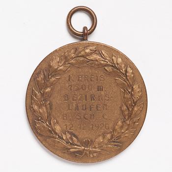 Medals, 2 pcs, 1st prize in 500 and 1500 meters speed skating, 1920, bronze.