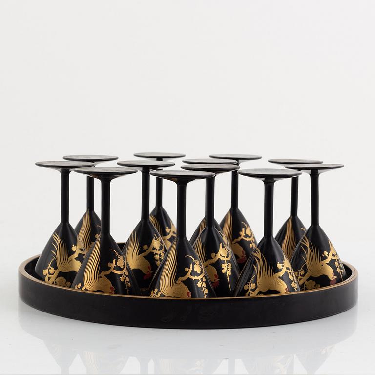 A Japanese 27 piece lacquer cocktail set, 20th century.