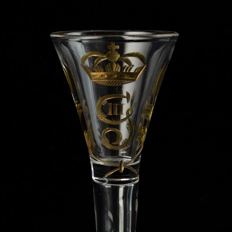 Glas, 11 stycken, Gustav IIIs monogram, 1900-tal.