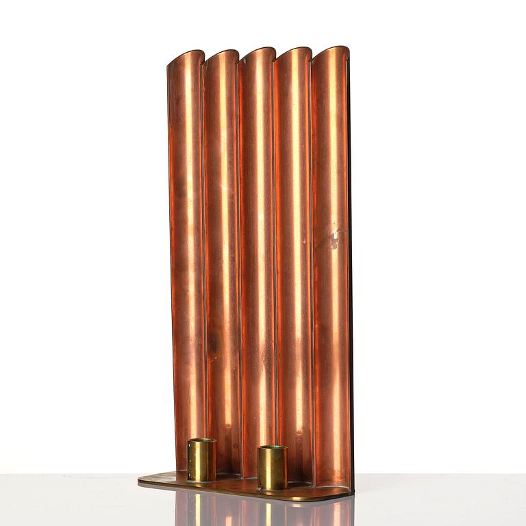 Ivar Ålenius-Björk, a copper and brass wall sconce, Ystad Metall, Sweden, 1939-41.