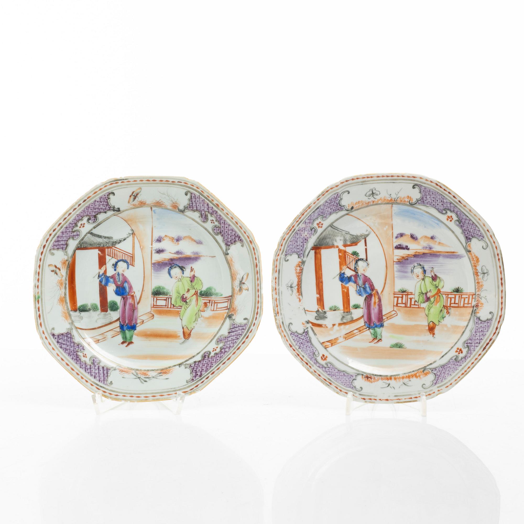 Assietter, 9 st, porslin, Kina, Qianlong (1736-95).