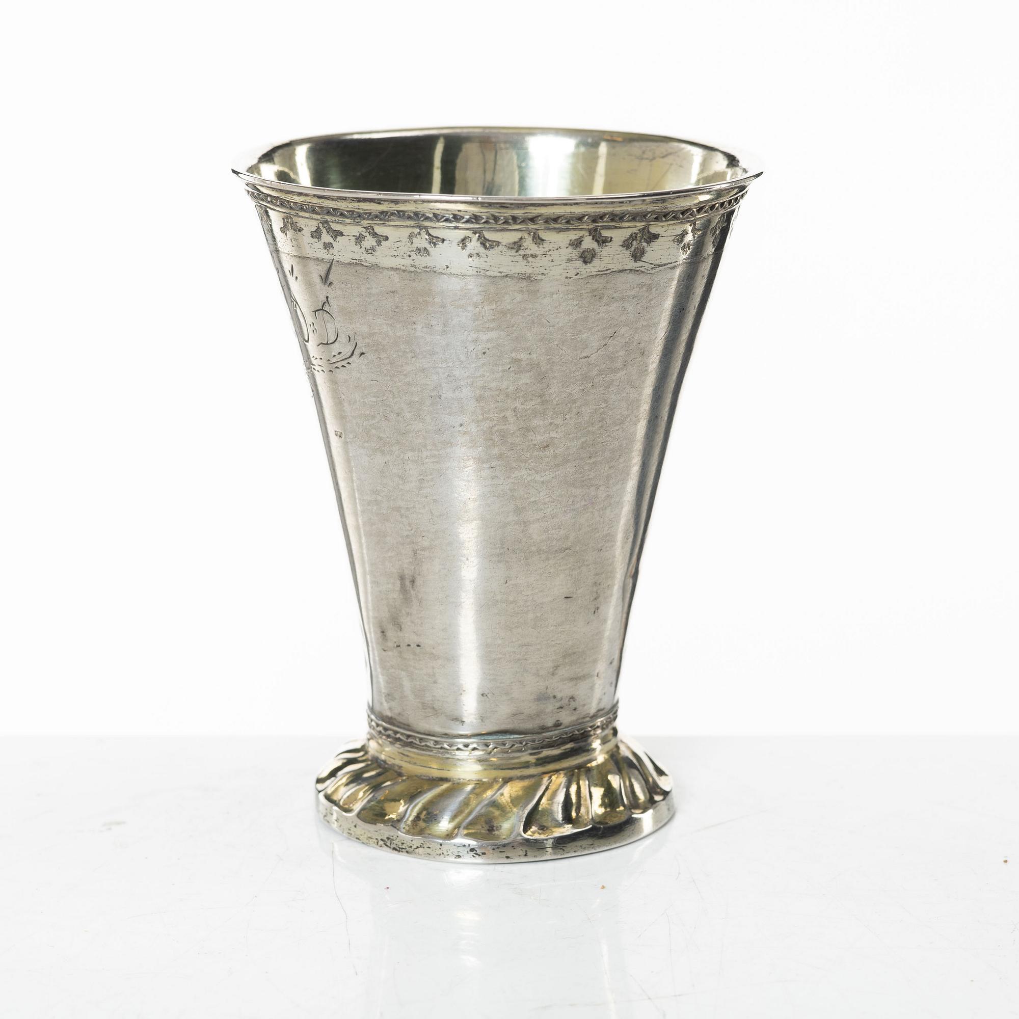 A silver beaker, unclear maker's mark, probably Christoffer Wasserman, Lindesberg Sweden 1769.