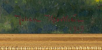 Johan Krouthén, Sommarlandskap med stuga, sjö och kor.