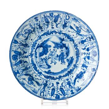 1088. A blue and white kraak dish, Ming dynasty, Wanli (1572-1620).