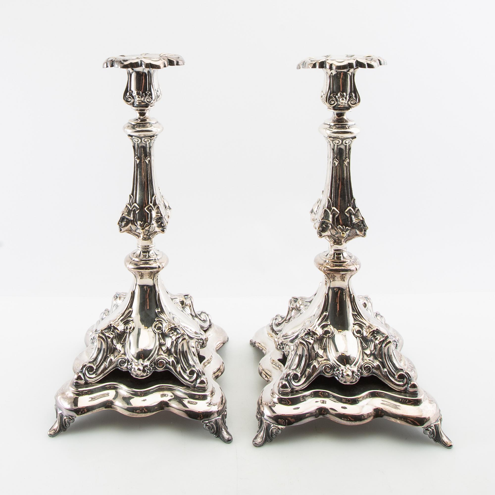 Candelabra, a pair, Rococo style, silver-plated, circa 1900.