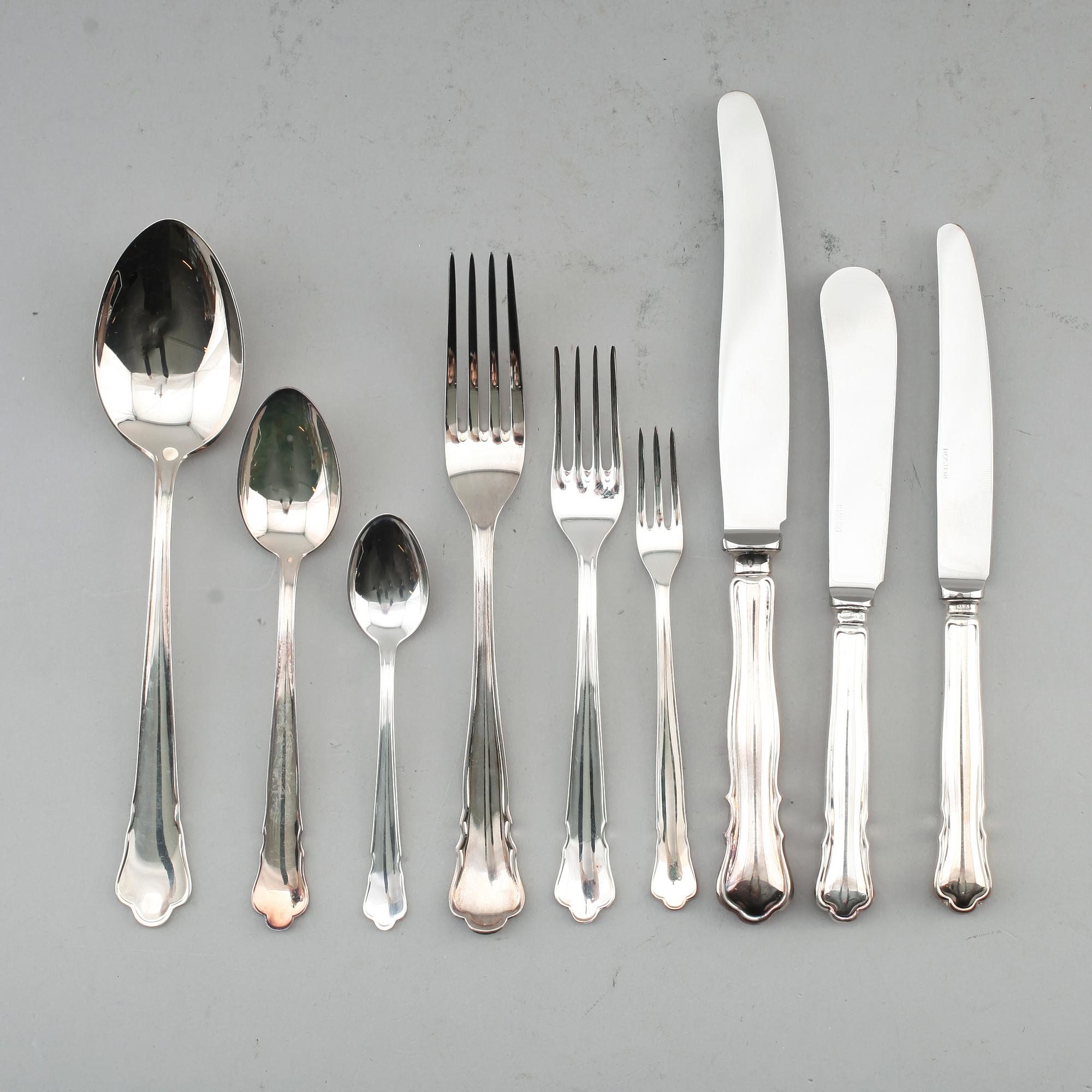 BESTICK, 50 snarlika delar, silver, "Chippendale", GAB, sent 1900-/2000-tal. Total vikt ca 1235 g.