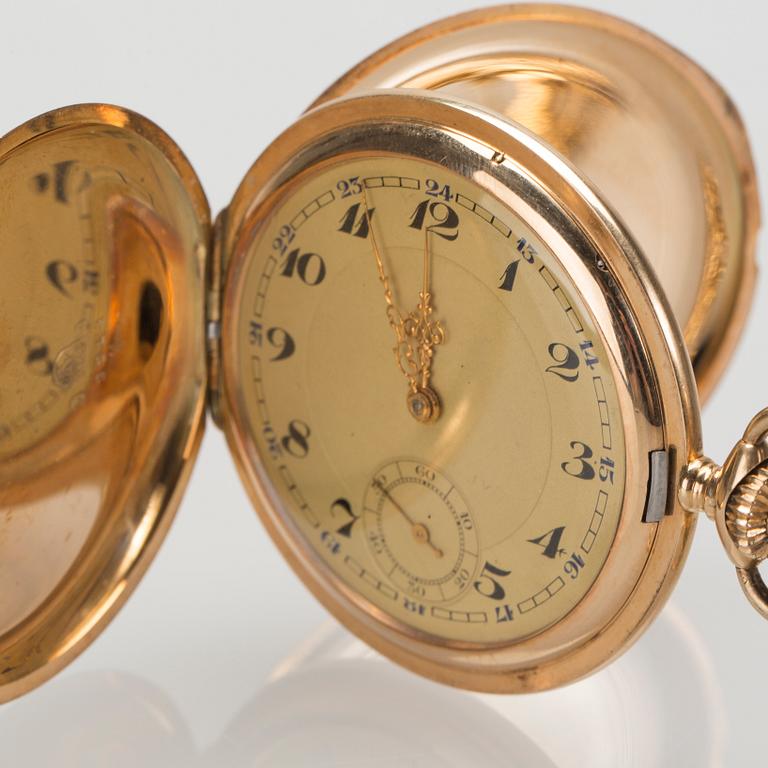 FICKUR, 14K guld, 1900-talets första hälft. Total vikt inklusive urverk och kedja(18K) ca 84 g.