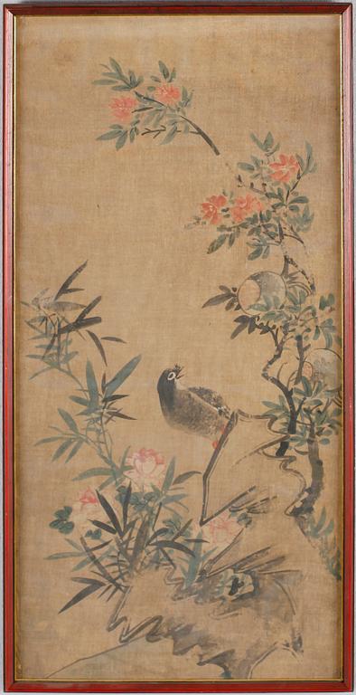 OKÄND KONSTNÄR, gouache på tyg, Japan, 1800-/1900-tal.