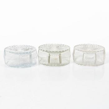 Helena Tynell, six 'Sun bottle' glass flasks, Riihimäen Lasi Oy. Manufactured between 1964-74.
