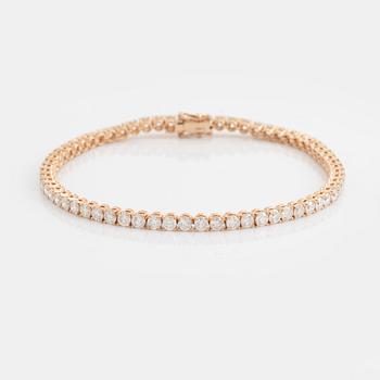 Tennisarmband, 14K roséguld med briljantslipade diamanter, totalt 5,30 ct.