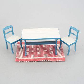 Dollhouse furniture, 6 pieces and accessories, Berit Bergström, Nolbyn, Värmland Craft, 1940s/50s.