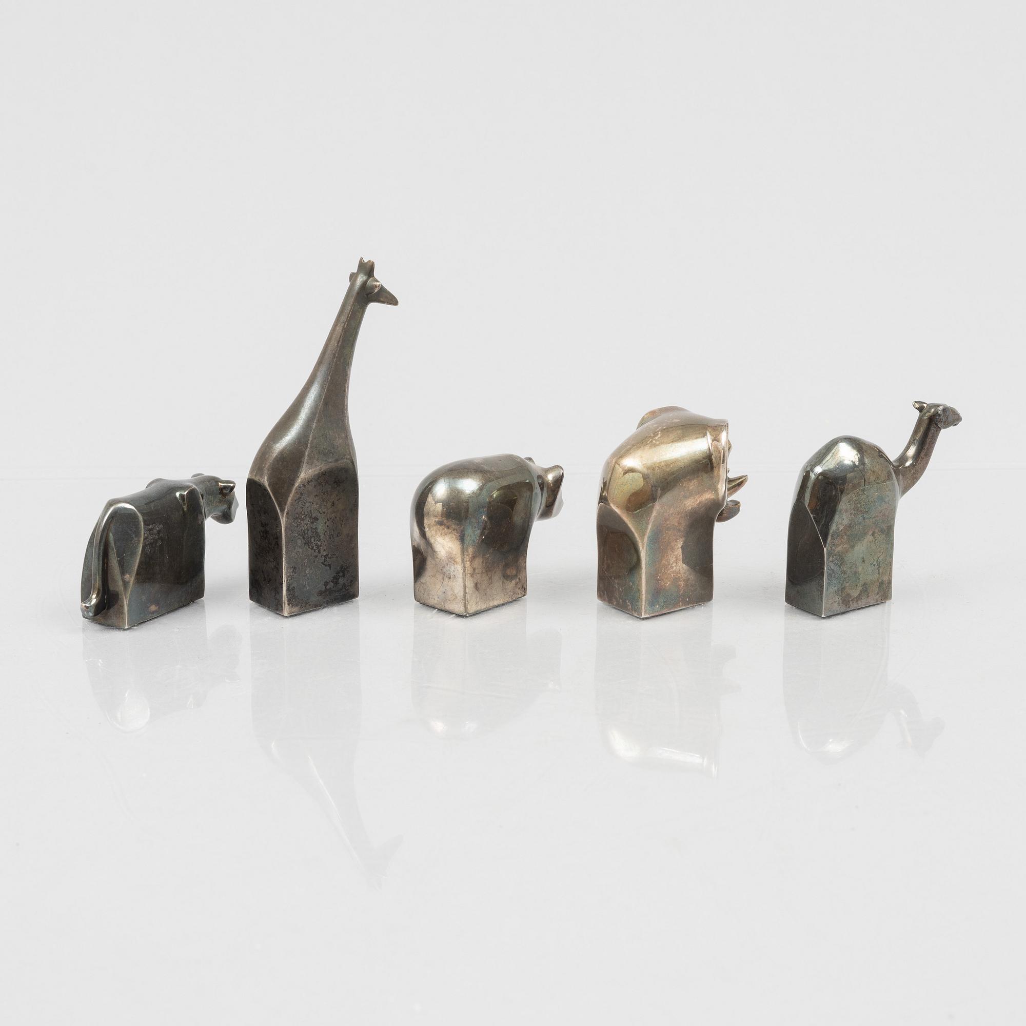 Gunnar Cyrén, figuriner, 5 st, silverpläterad zink, Dansk Designs, Japan.