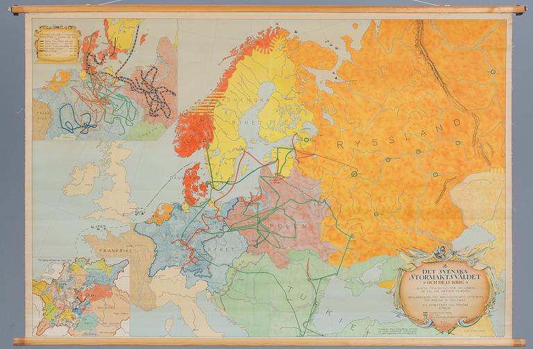 SKOLKARTA ÖVER EUROPA, "Svenska Stormaktsväldet och dess krig", P.A Norstedt och Söners förlag. Tyckt Stockholm 1946.