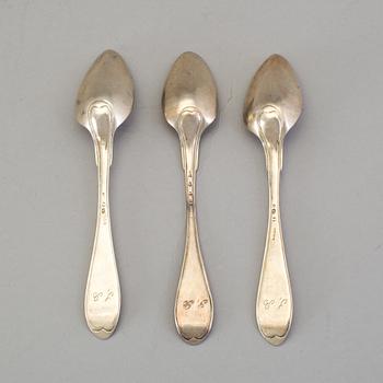 A set of six Swedish 19th century silver dinner-spoons, mark of Johan Carlssons widow, Norrkoping 1836.