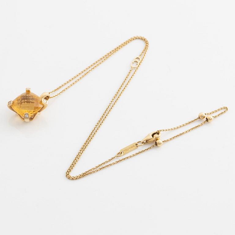Chimento, pendant with chain, gold with citrine and brilliant-cut diamonds.