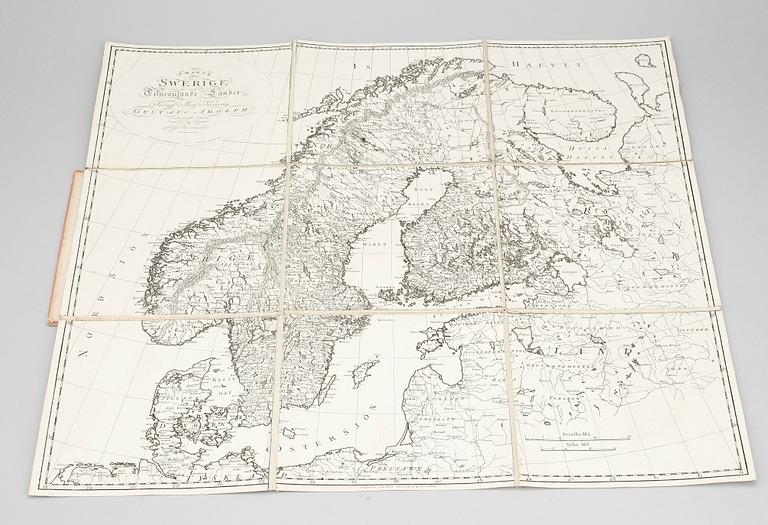 KARTA, "Charta öfver Swerige med tilgränsande länder", graverad av Fredrik Akrel, 1797.