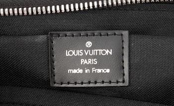 A black canvas briefcase by Louis Vuitton.