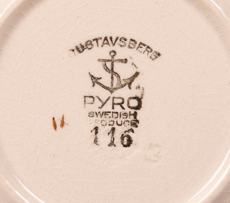 FRUKOSTKOPPAR m FAT, 6 st, "Pyro Brun", Wilhelm Kåge, Gustavsberg. Modell 115 samt 116.