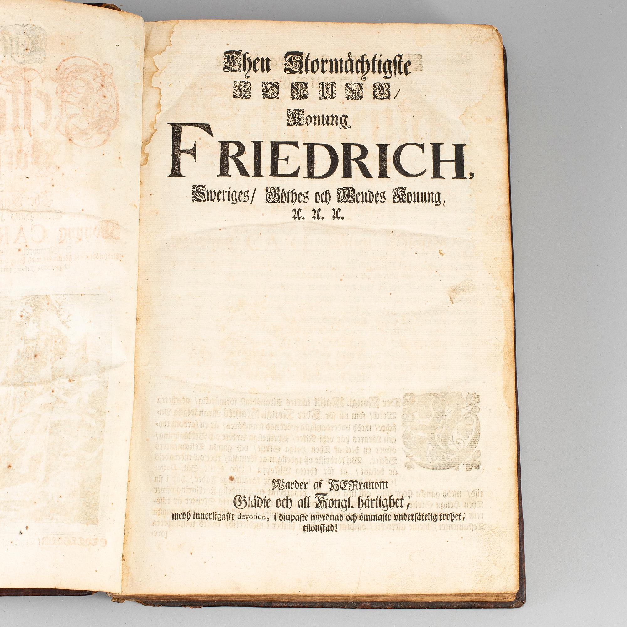 BIBEL, Fredrik I, tryckt av H C Merckell, 1724.