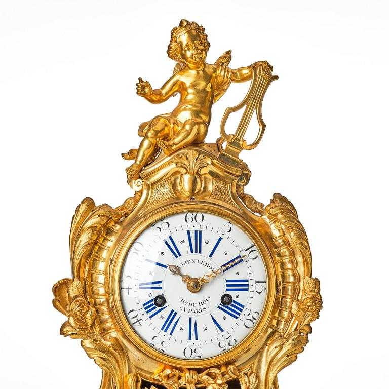 A French Louis XV mantel clock, mid 18th century, marked "Julien Le Roy Hr du Roi A PARIS".