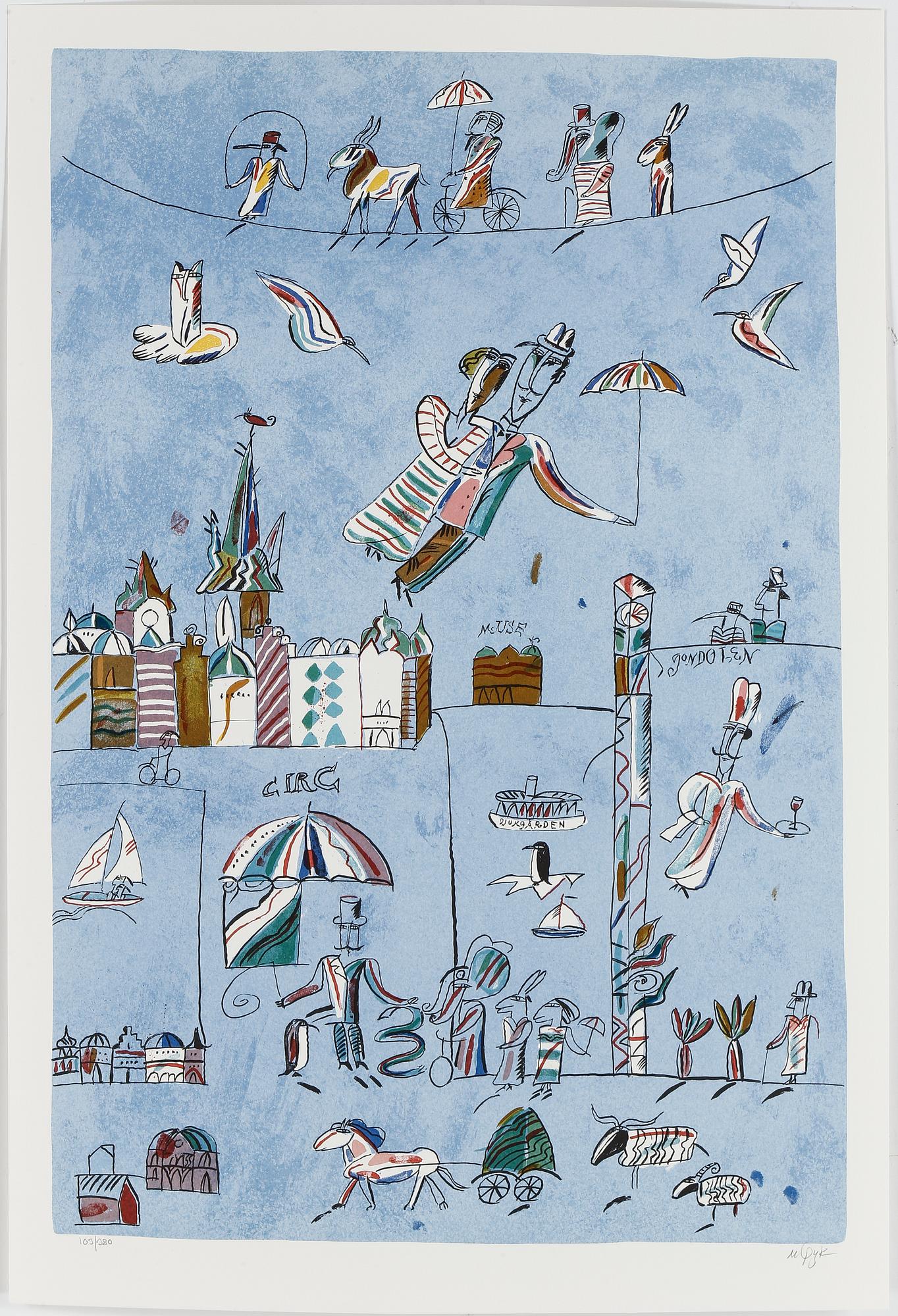 MADELEINE PYK, färglitografi. "Slussen". Signerad och numrerad 103/380.