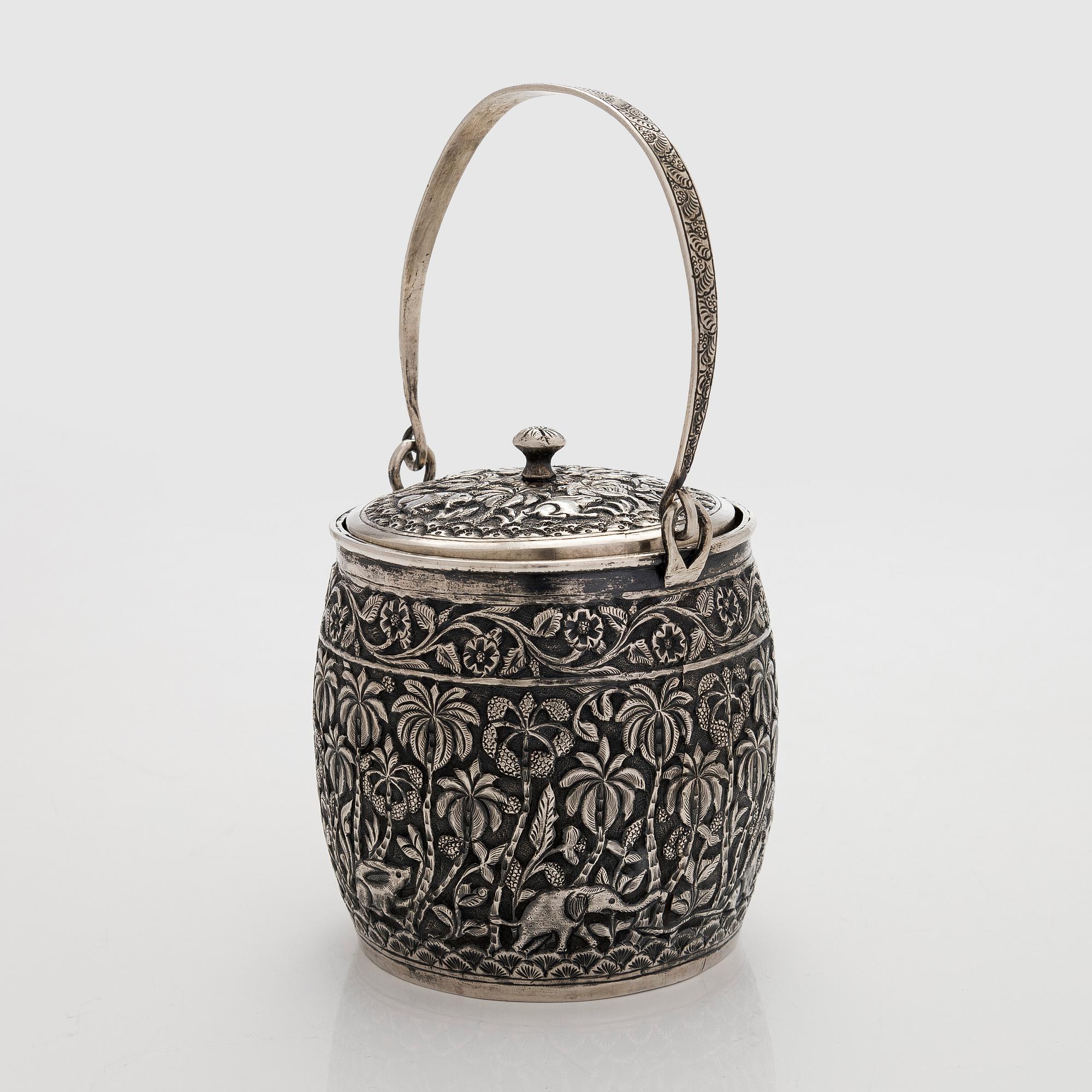 A late 19th-century silver parcel-gilt jar, India.