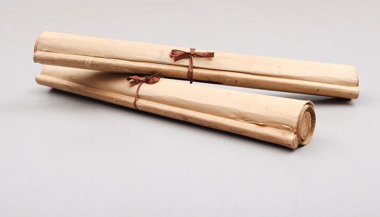 KAKEMONO, 2 st, träsnitt, 1900-talets första hälft.