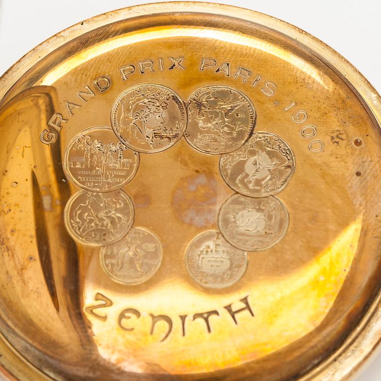 Zenith, taskukello, 55 mm, 14K kultaa, ankkurikäynti, kellonvitjat 14K kultaa.