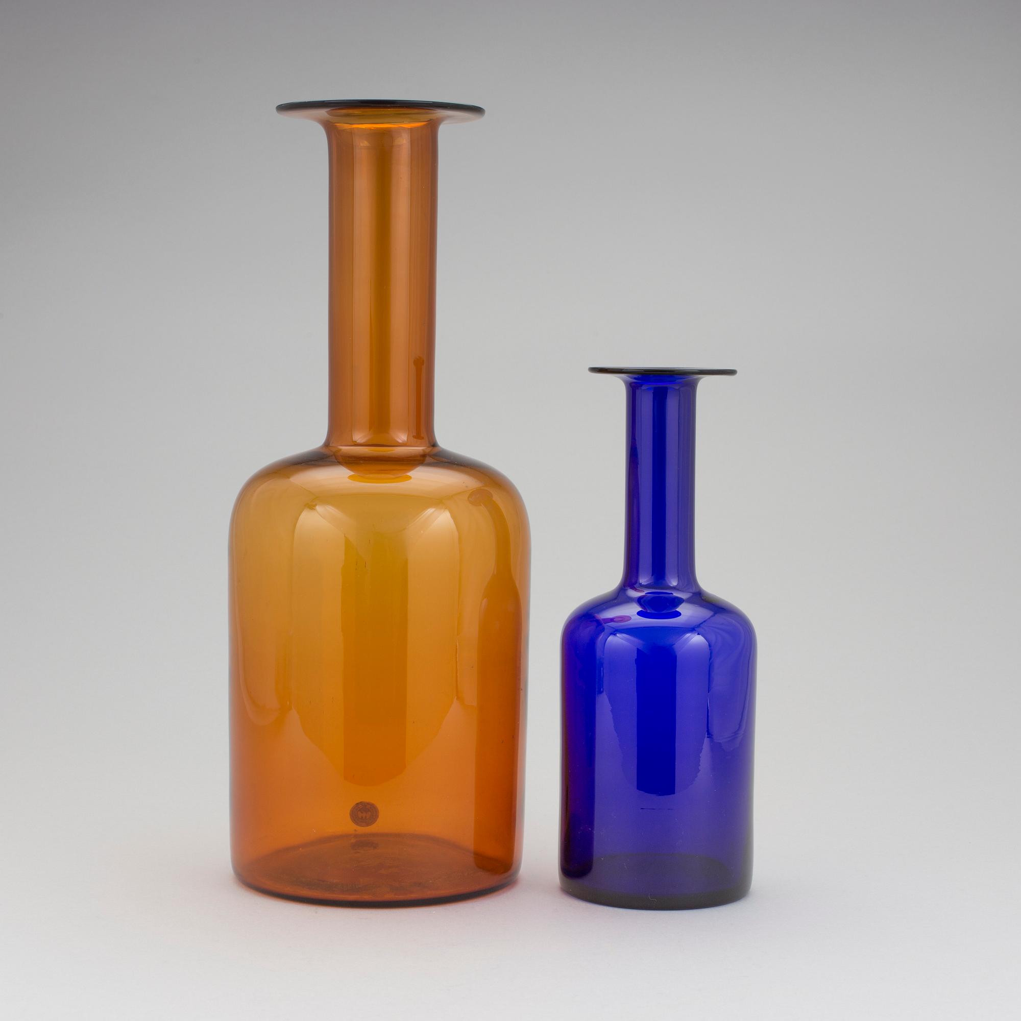 2 glas vases by Holmegaard glassworks in Denmark, 1960's.