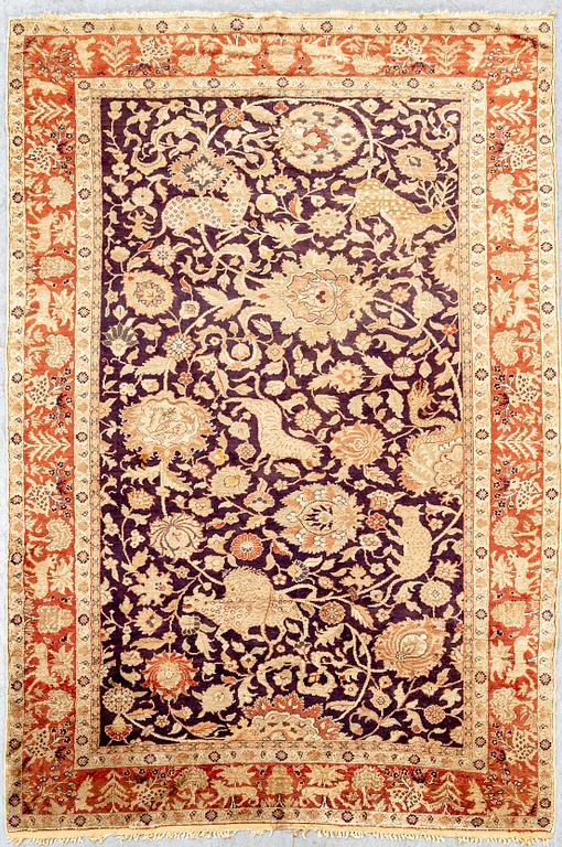 A Kayseri silk on cotton semiantique carpet ca 185x126 cm.