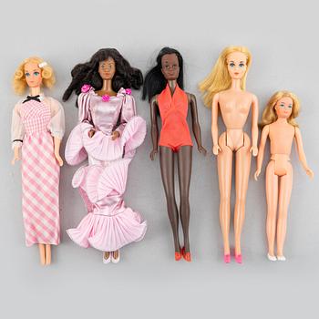 Barbiedockor, 5 st, Bl a "Fun Time Barbie" & "Quick Curl Barbie", Mattel, 1970-tal.