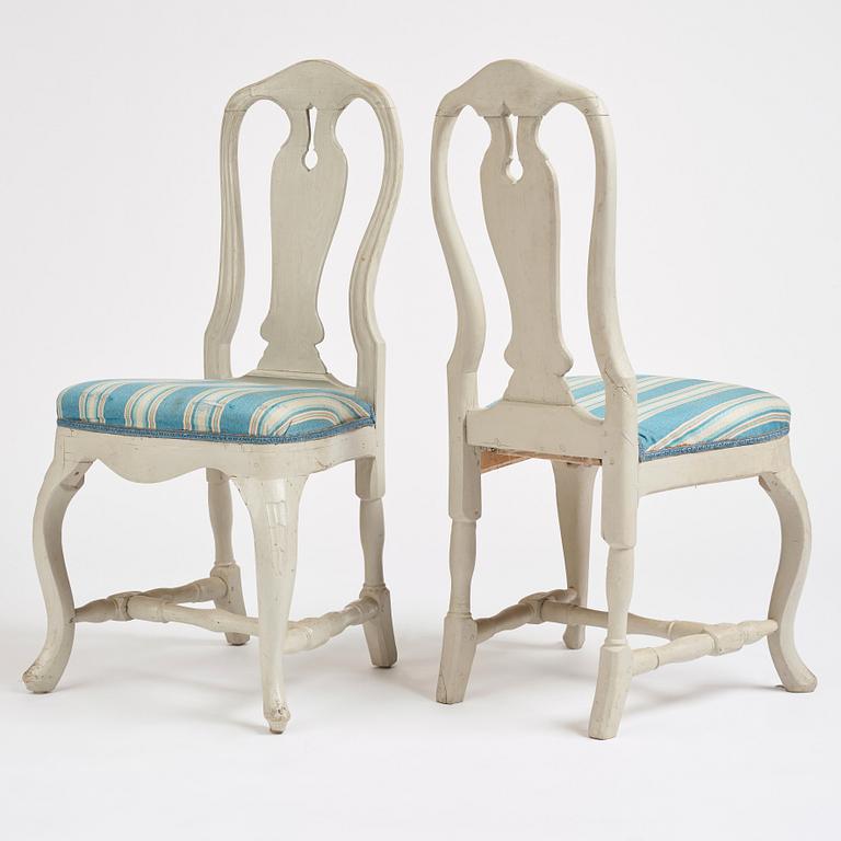 A set of six Swedish Rococo chairs, second part of the 18th century.