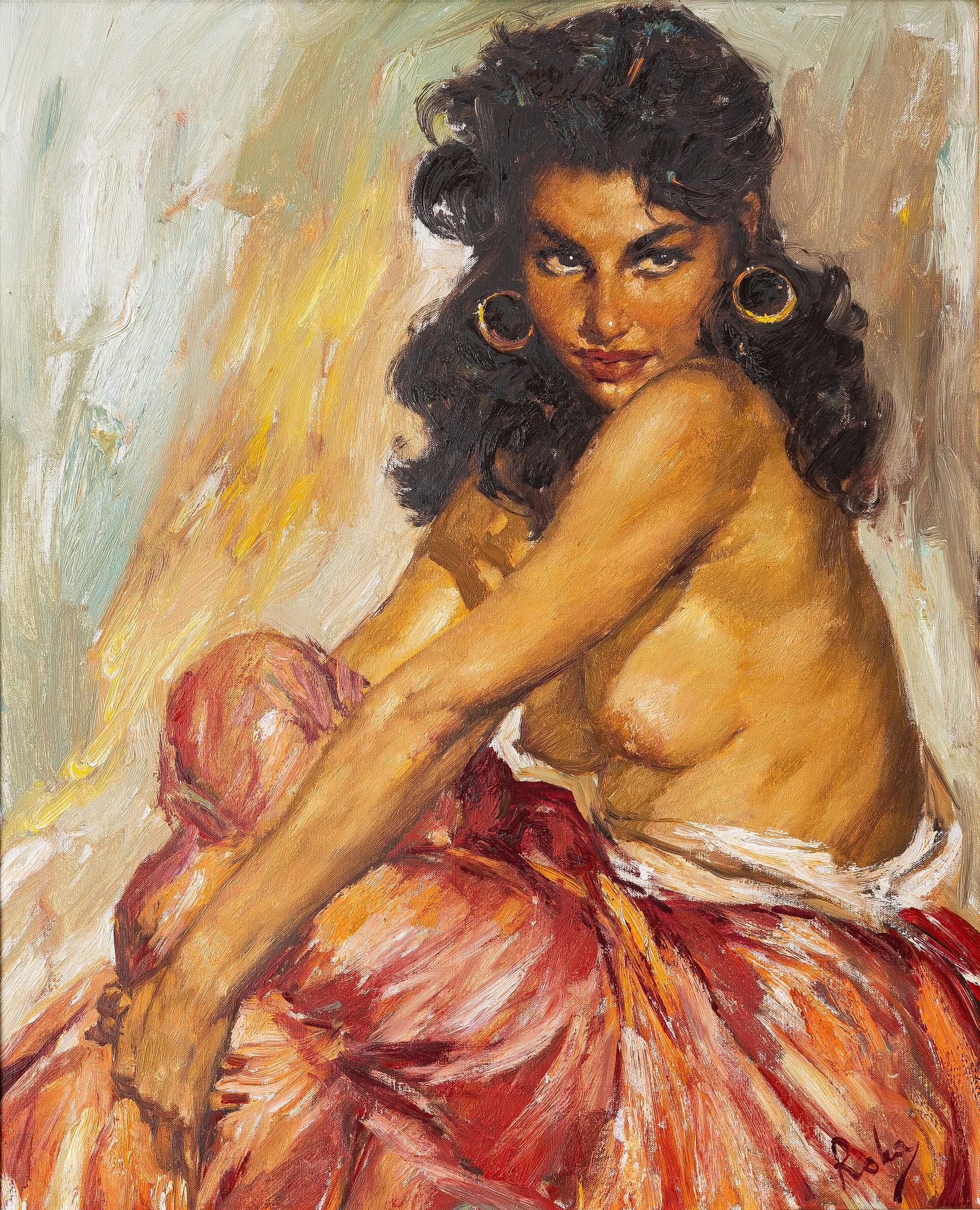 Charles Roka, Model in a red skirt.
