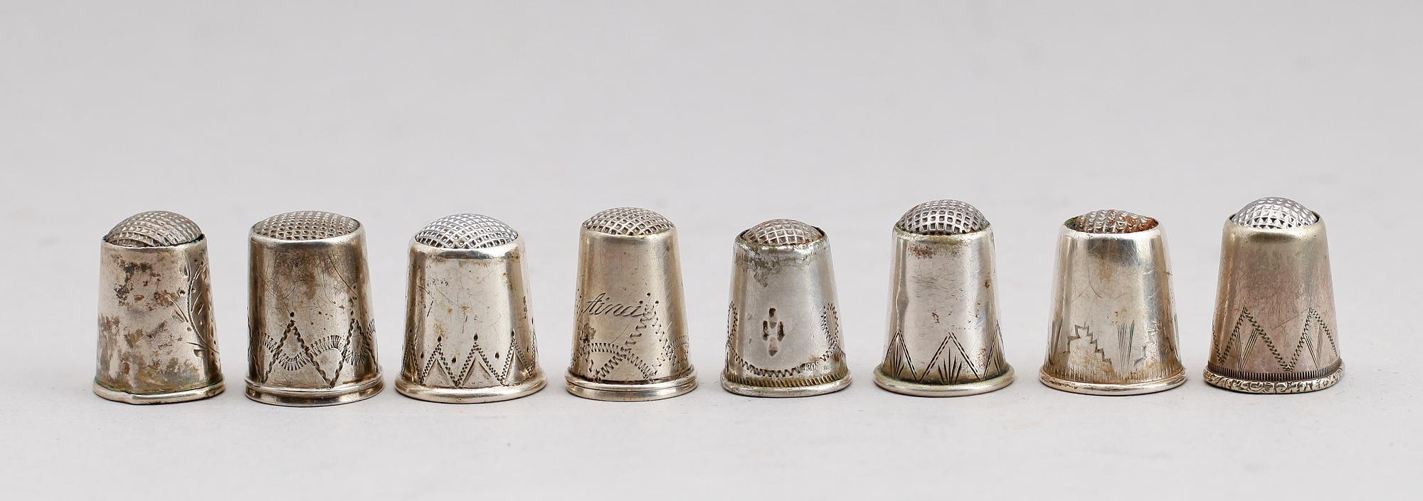 FINGERBORGAR, 7 st, silver, bl a 1800-tal. Total vikt 24 gram.