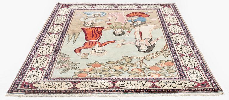 A semi-antique pictoral Keshan rug, so called Dabir, c. 205 x 138 cm.