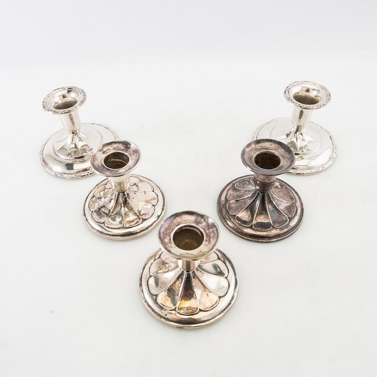 Ljusstakar 5 st silver Ceson Göteborg 1957 samt svenska importstämplar 1900-talets mitt.